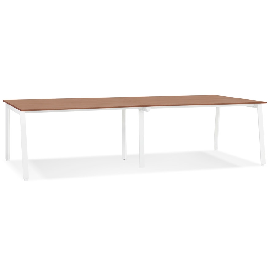 Table de réunion double AMADEUS, bois Noyer et métal blanc - 280x140 cm