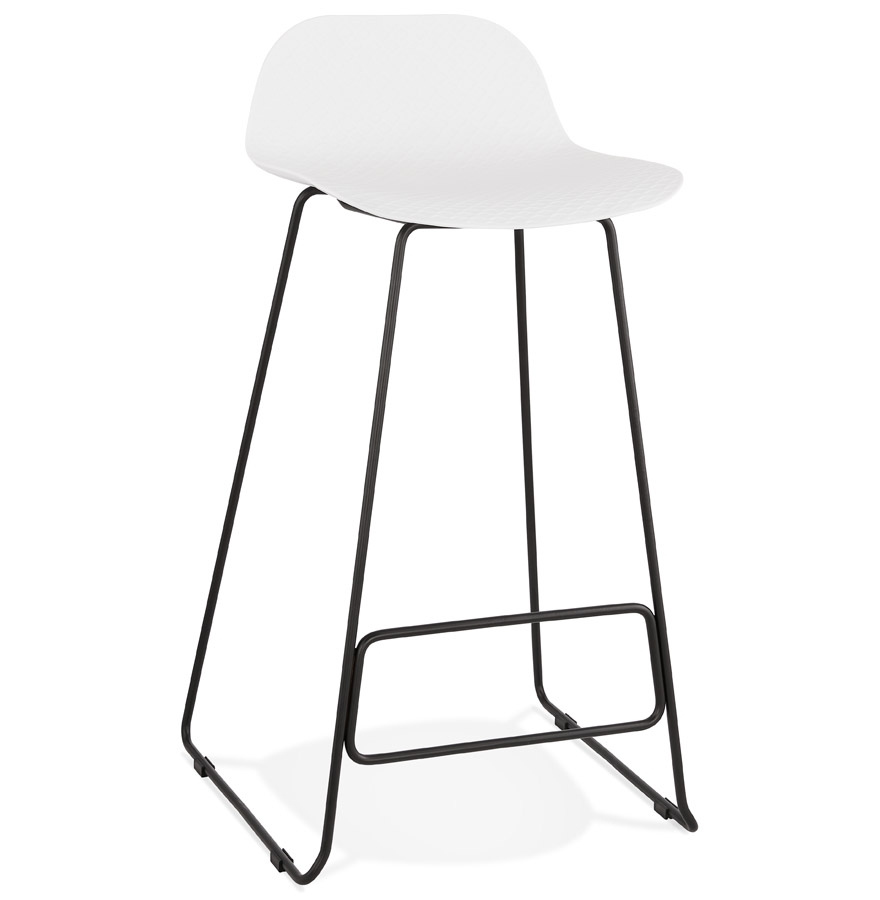 Tabouret BABYLOS blanc design, pieds noir métal