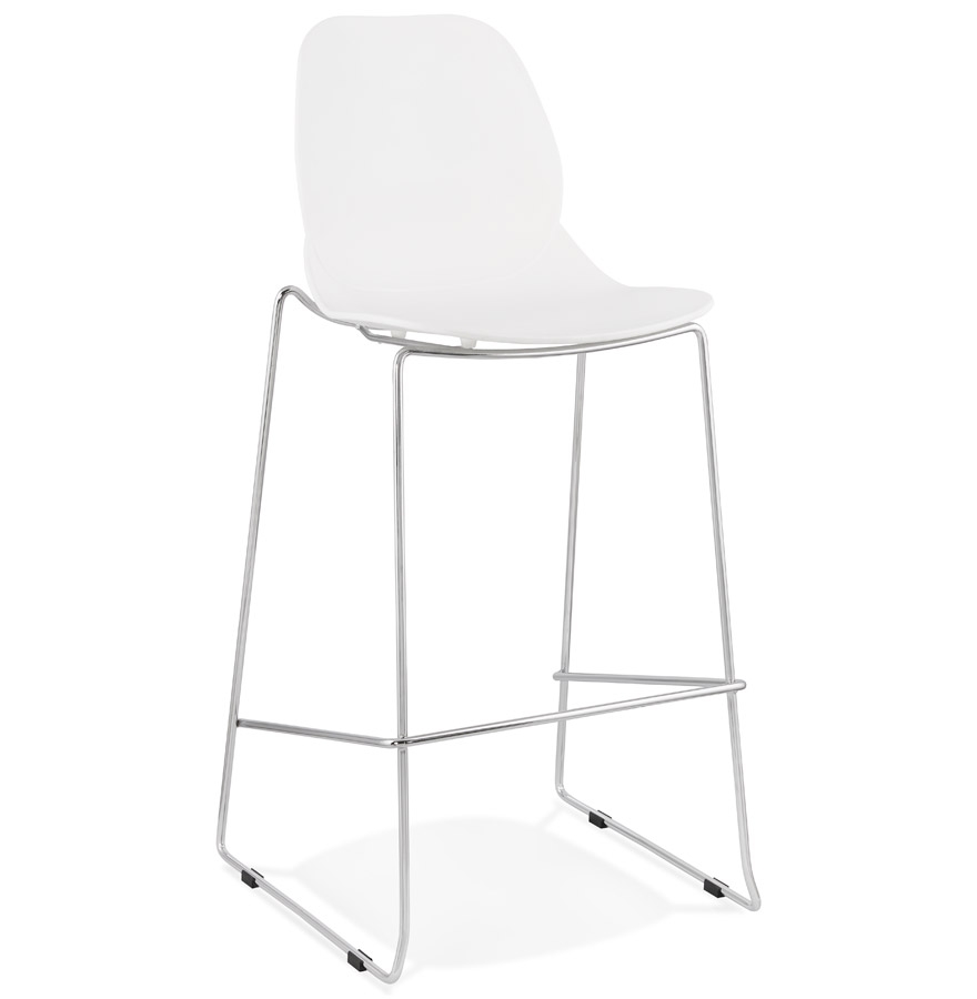 Tabouret de bar BERLIN empilable, blanc métal chromé