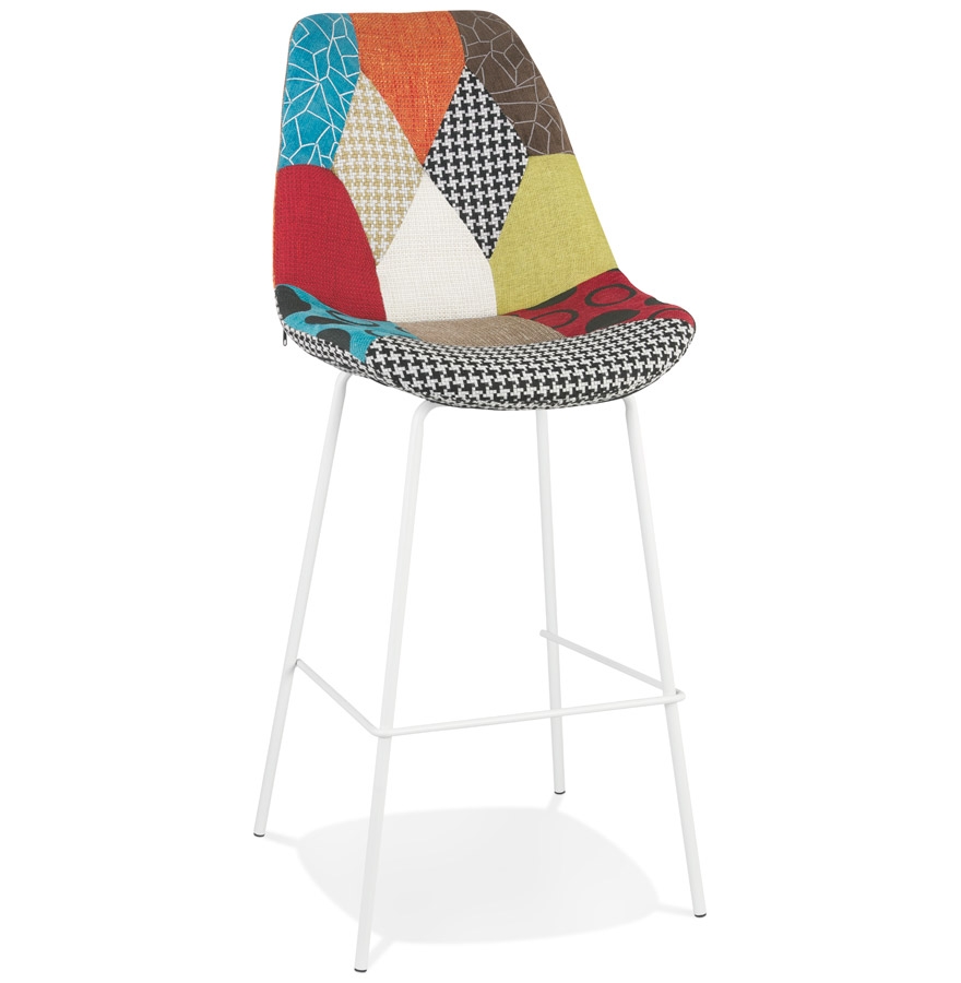 Tabouret de bar style CAPSUL patchwork, pied métal blanc