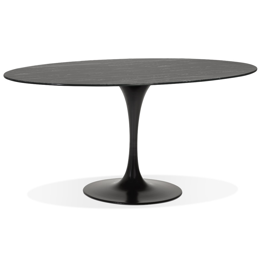 Table à manger ovale CHAMAN noire en verre marbré - 160x105 cm