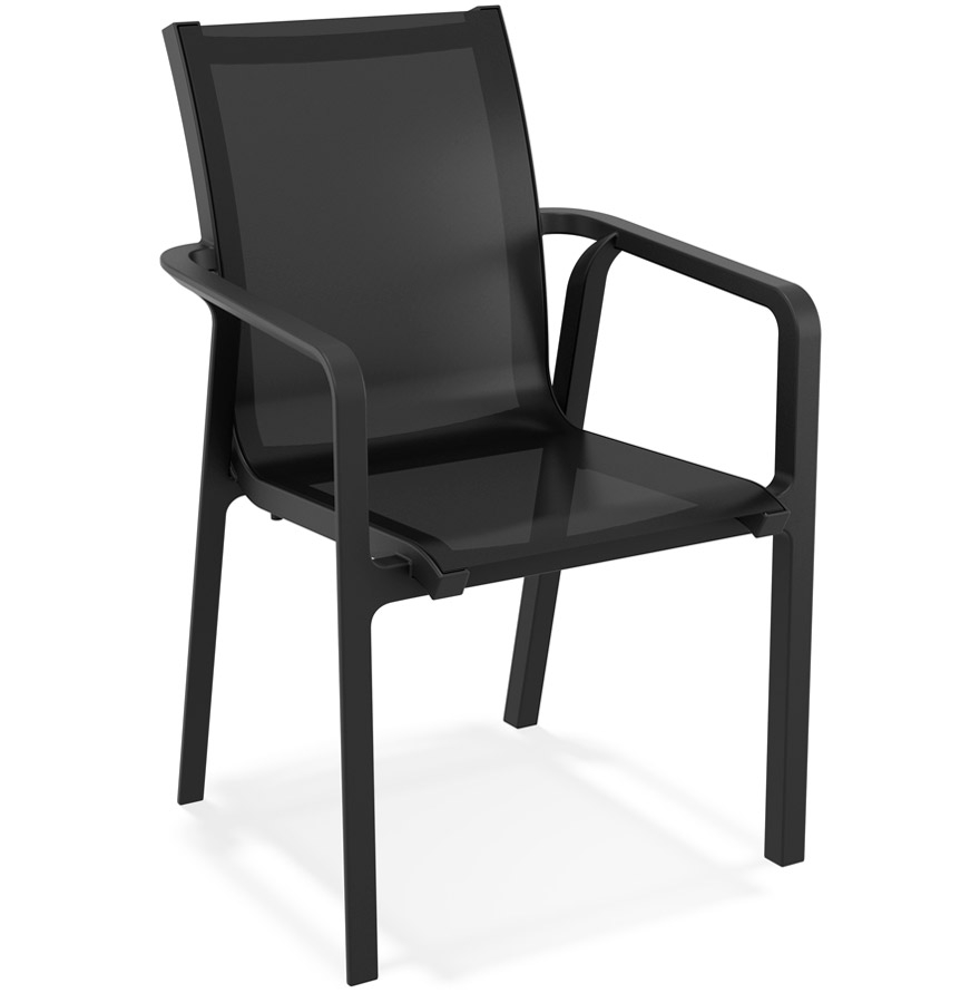 Chaise de jardin CINDY avec accoudoirs en plastique noir, empilable