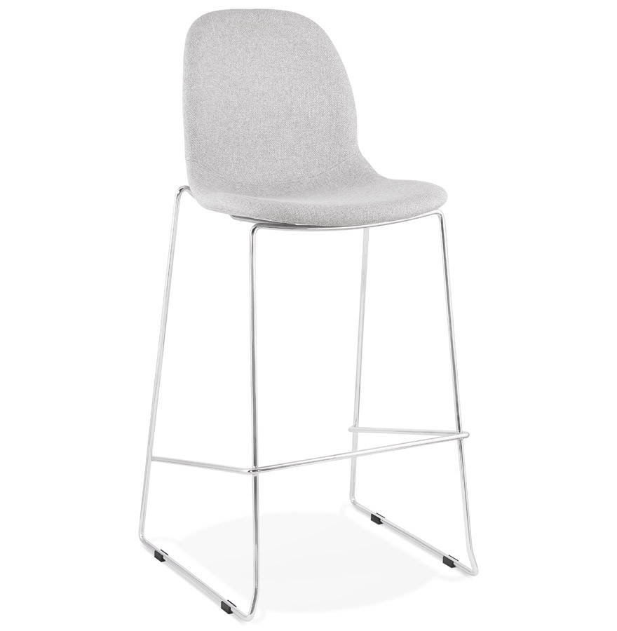 Tabouret de bar empilable FAKIR tissu gris clair, pied métal chromé