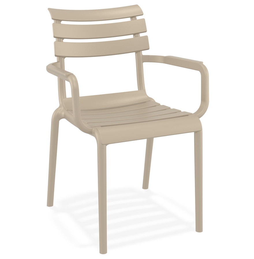 Chaise de jardin FLORA avec accoudoirs, taupe en plastique