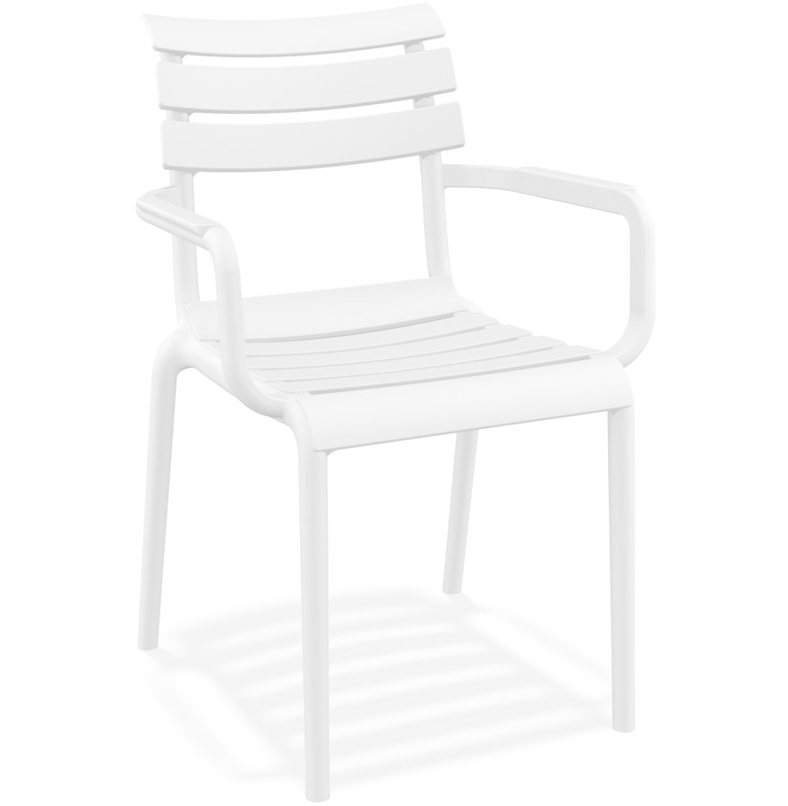 Chaise de jardin FLORA blanche plastique accoudoirs