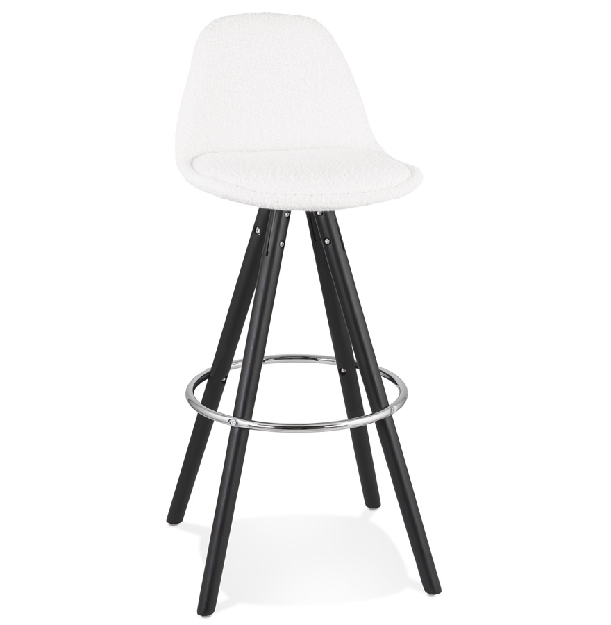 Tabouret FLORENCE bouloché blanc, 4 pieds bois noirs