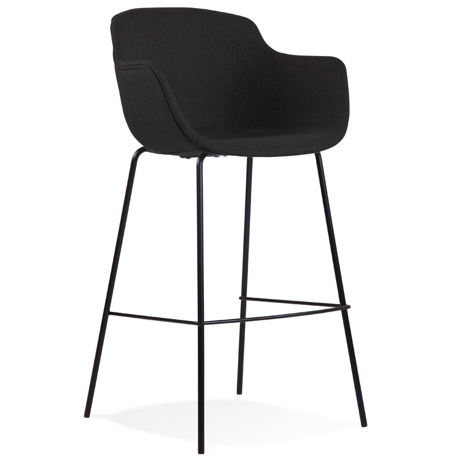 Tabouret de bar FORTI accoudoirs tissu noir