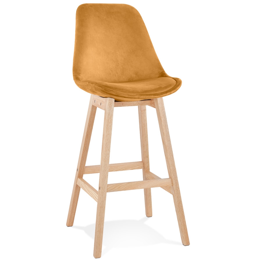 Tabouret MORISS velours moutarde, bois naturel