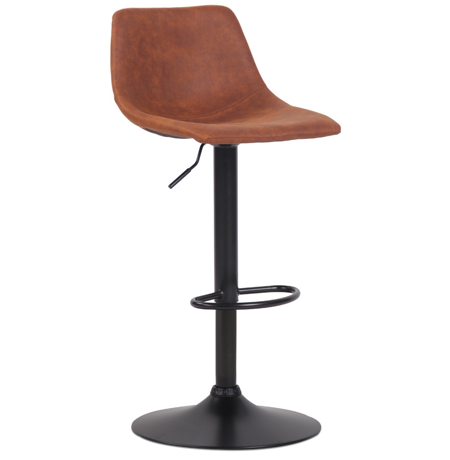 Tabouret design OMALET réglable en microfibre brune et métal noir