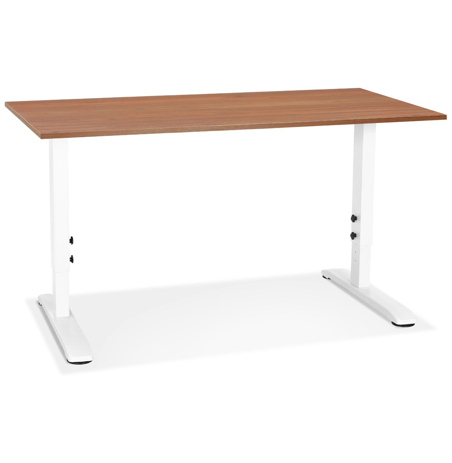 Bureau OSMOSE bois Noyer et métal blanc - 140x70 cm, réglable en hauteur