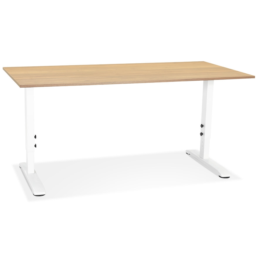 Bureau OSMOSE bois naturel métal blanc - 160x80 cm, hauteur ajustable