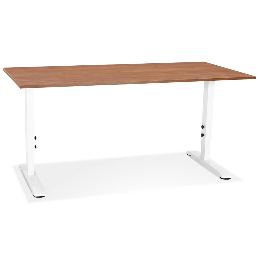 Bureau OSMOSE bois Noyer et métal blanc - 160x80 cm, hauteur ajustable