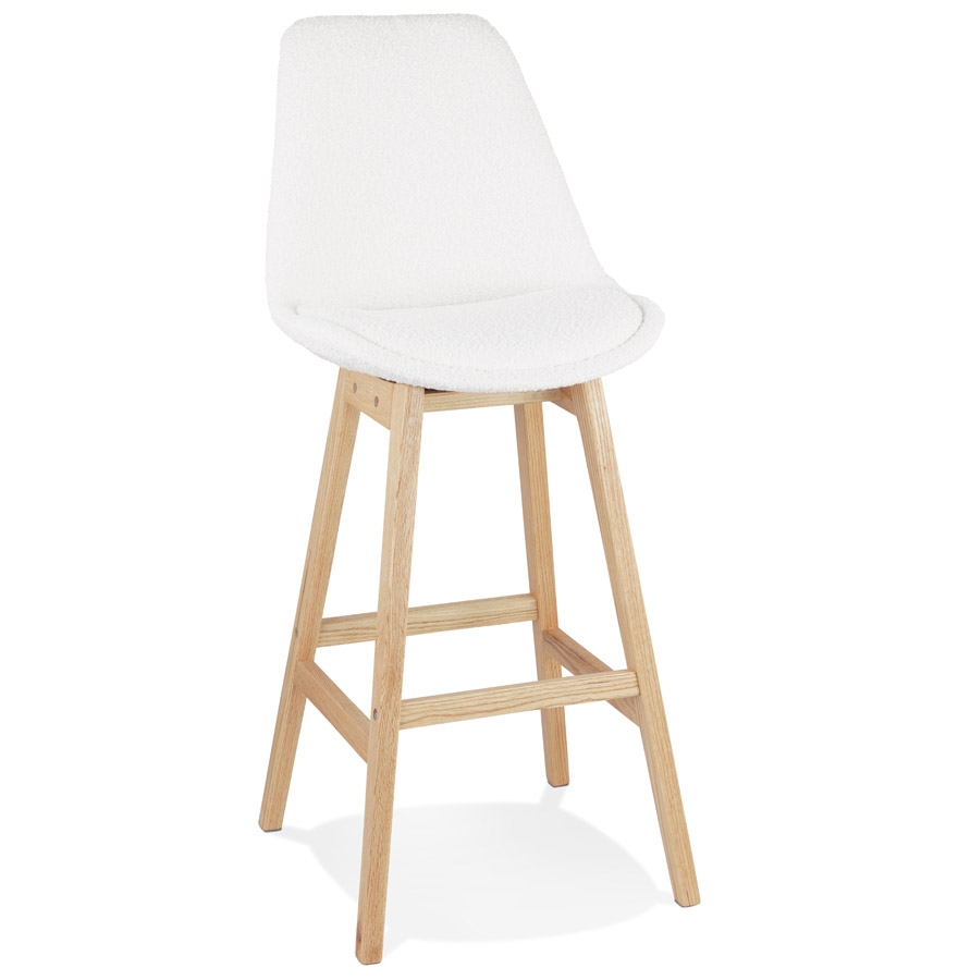 Tabouret de bar SANDRA blanc en tissu bouloché, style scandinave