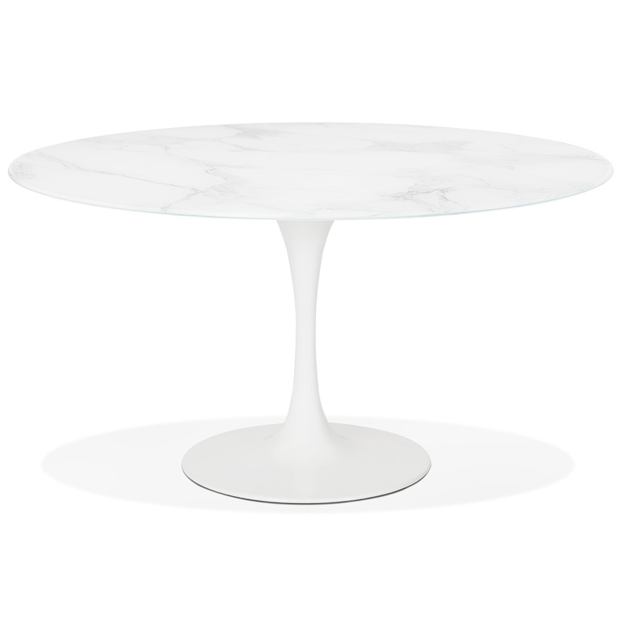 Table à manger ronde en verre marbré SHADOW - Ø 140 CM, design blanc