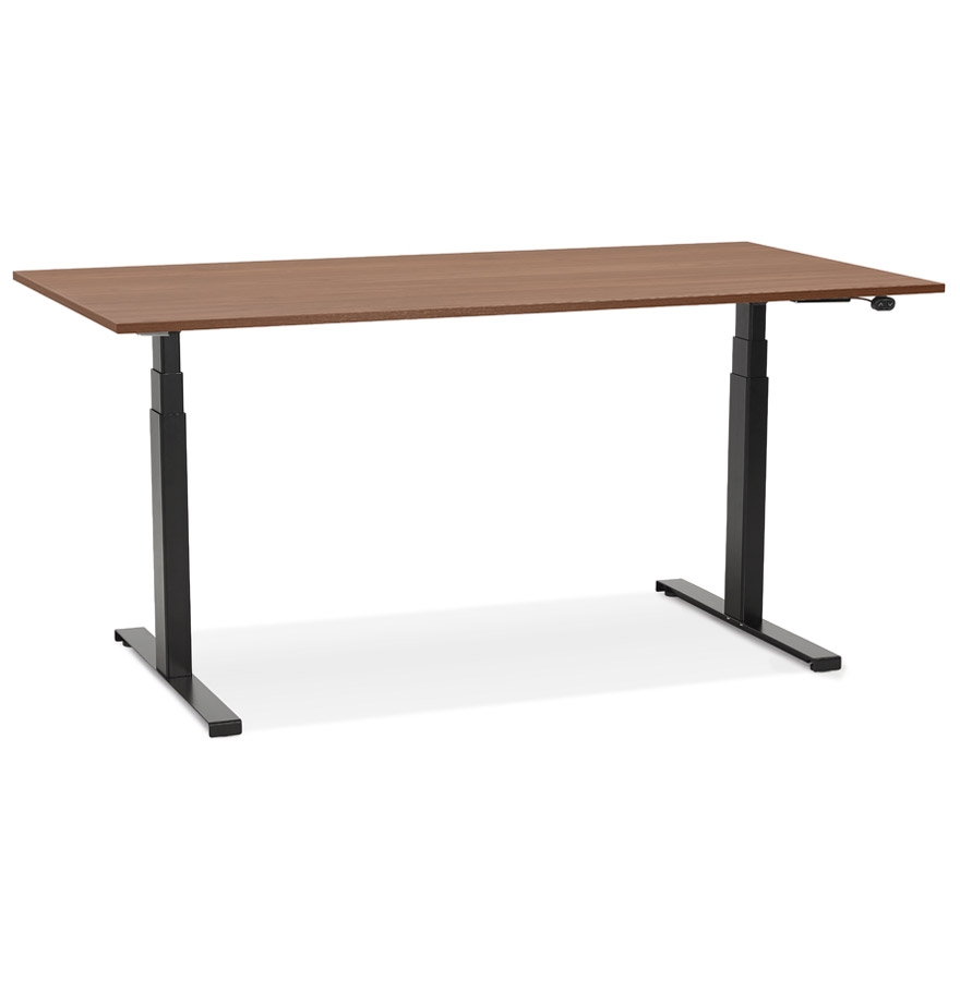 Bureau TRONIK électrique noir, plateau bois Noyer - 140x70 cm