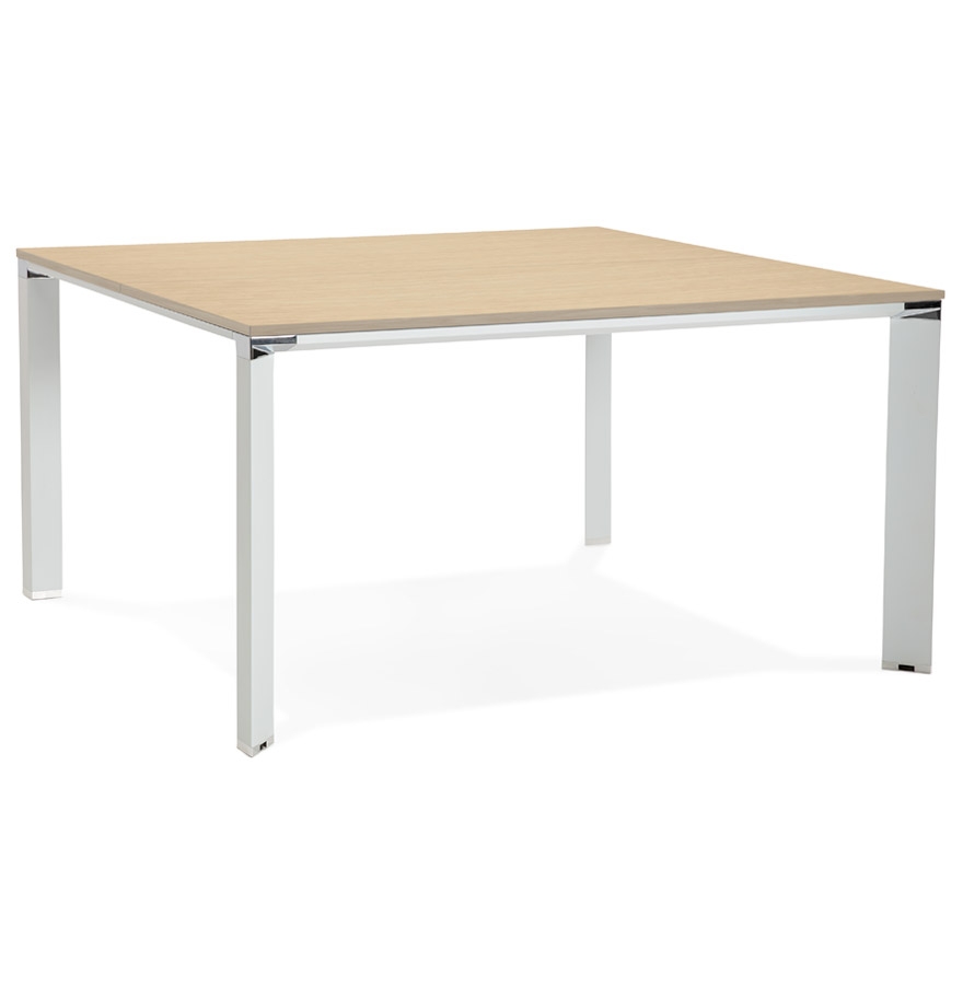 Table de réunion XLINE SQUARE bois naturel/métal blanc - 140x140 cm