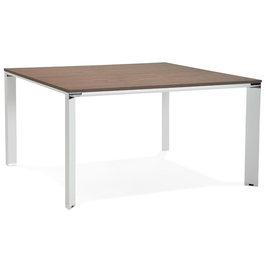 Table de réunion / bureau XLINE SQUARE en Noyer et métal blanc - 140x140 cm