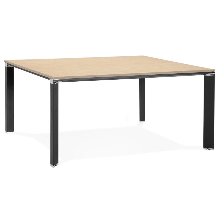 Table de réunion en bois naturel et métal noir - XLINE SQUARE, 160x160 cm